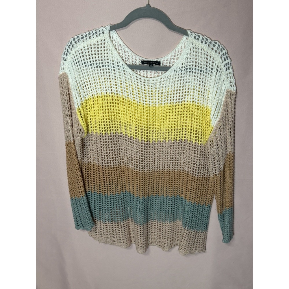 Stacatto Crochet Open Knit Sweater L Colorblock Beach Cover Up - Picture 4 of 4